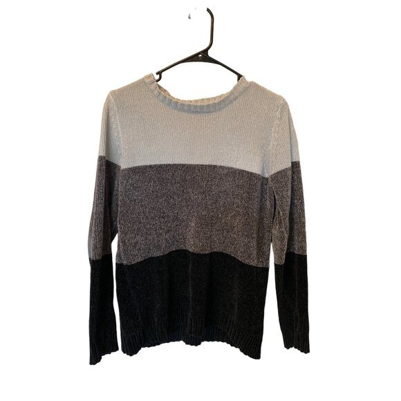 ๐ 2/$20 ๐ Soft Block Stripe Karen Scott Sweater Black & Gray sz S - Picture 1 of 5